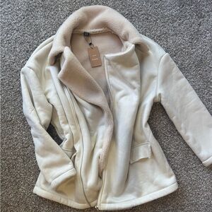 SHEIN Cream Teddy Sherpa Zip Jacket
